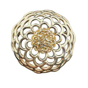 Vintage Monet Gold-Tone Floral Brooch Pin Textured Filigree Design Elegant Costu